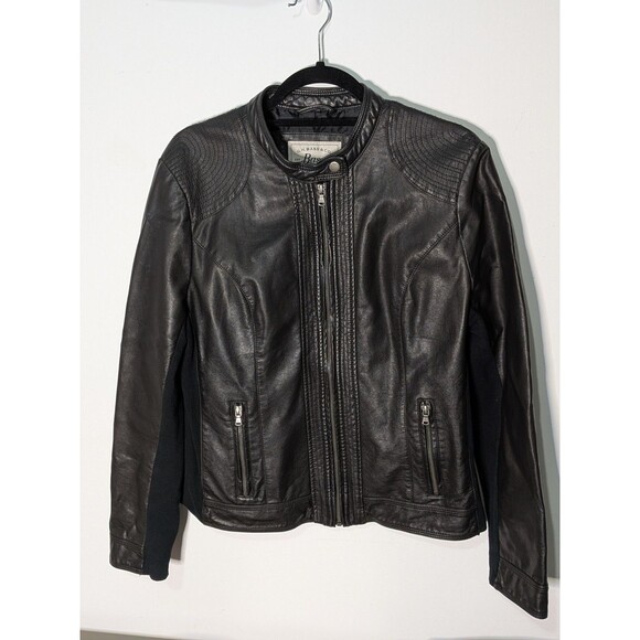 G.H. Bass Faux Leather Moto Jacket Women's L Black Biker Zip Quilted Stretch - Picture 6 of 7